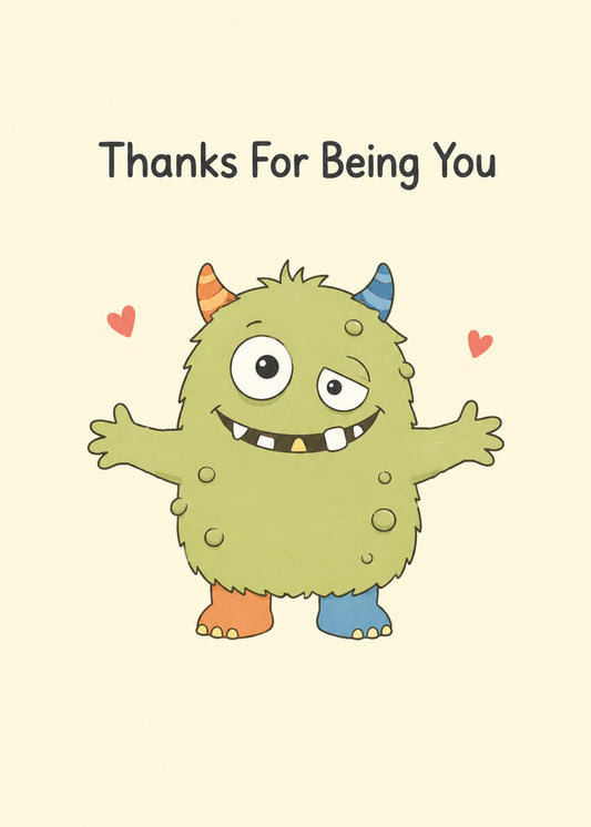 Funny thank you card with Thanks For Being You text, by Gigglz