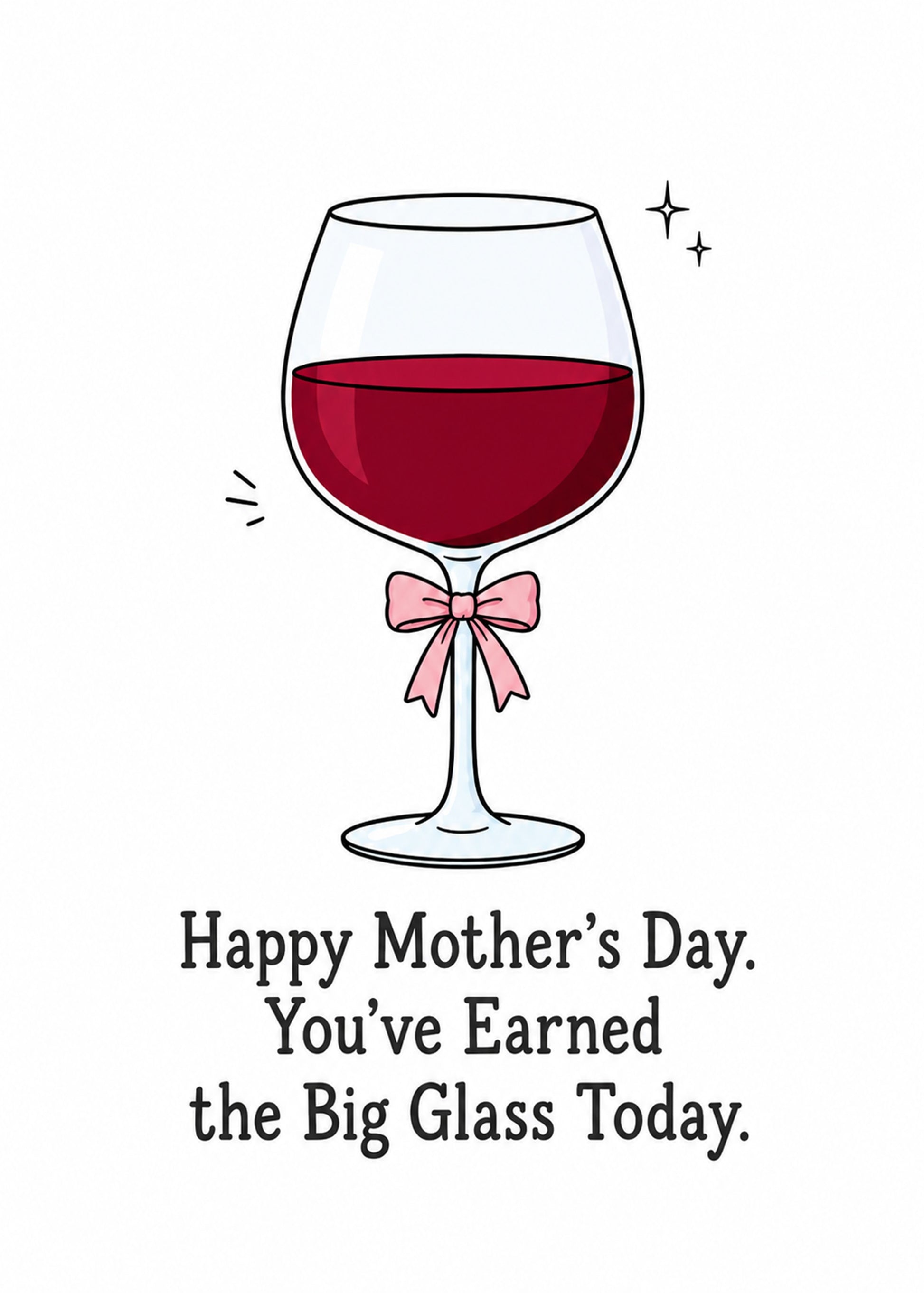 Funny Mother's Day card showing a very large glass of wine with a heart, by Gigglz