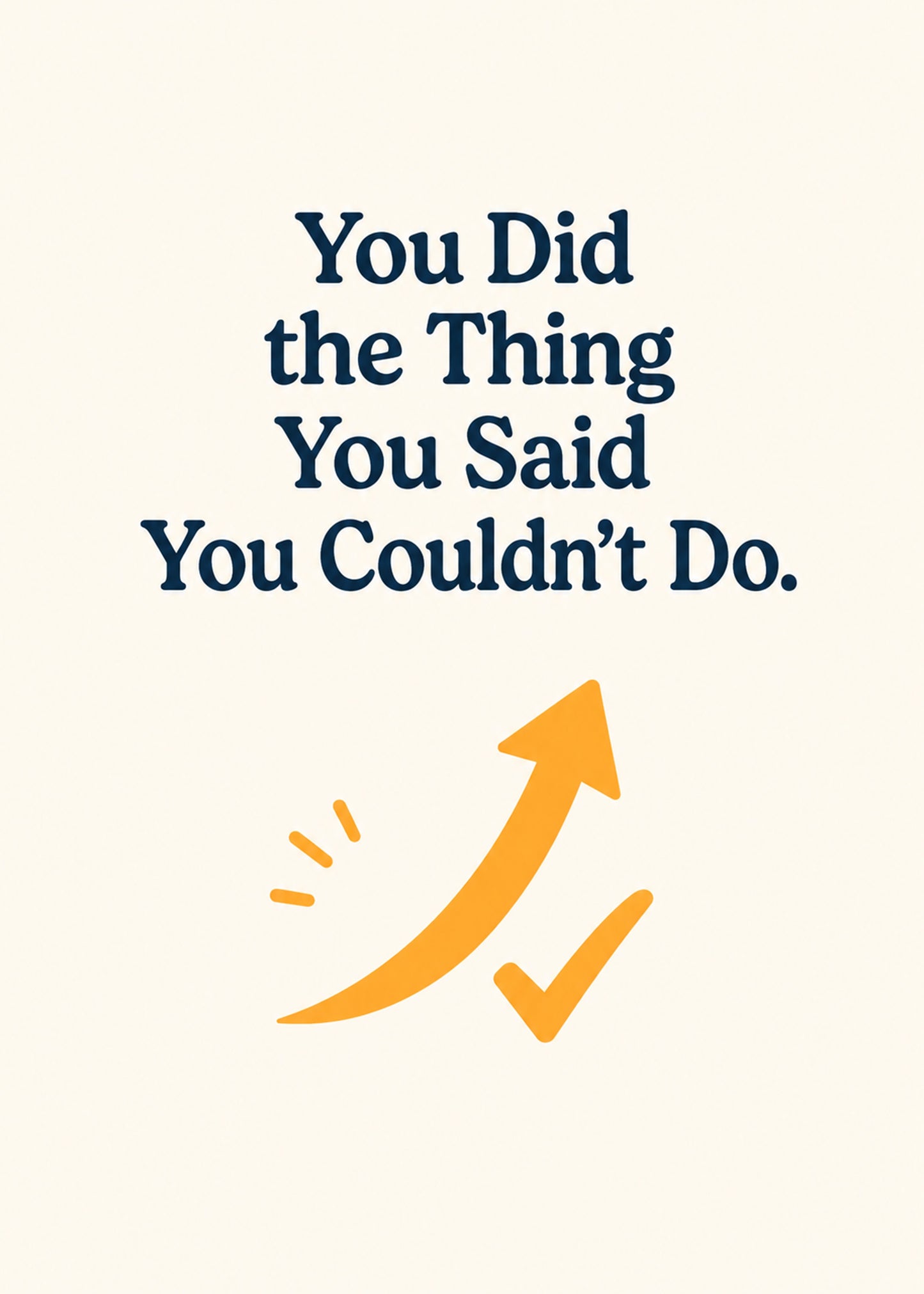 Heartwarming congratulations card showing serif type with a rising orange arrow and tick, by Gigglz