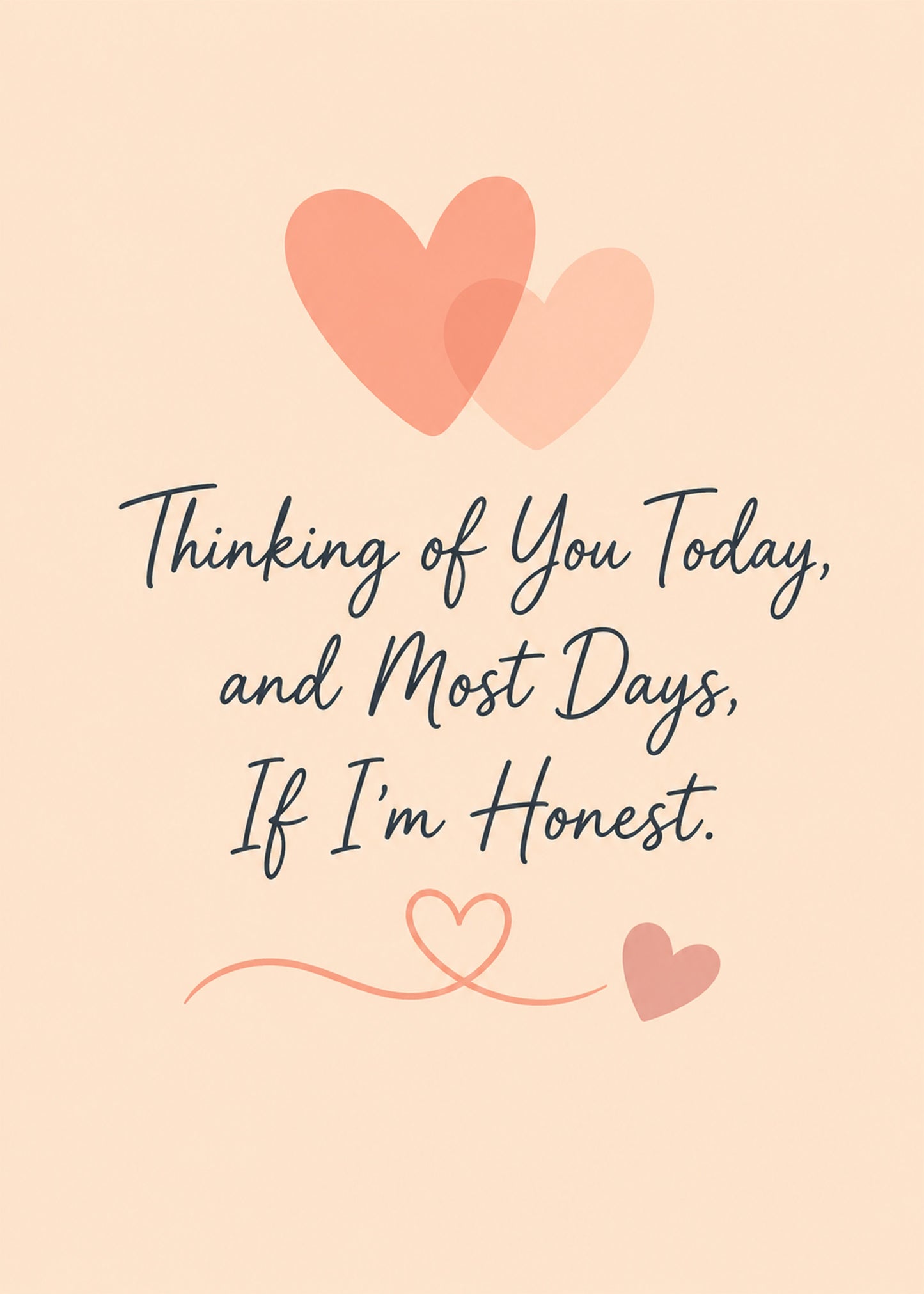 Cute thinking of you card showing two overlapping soft hearts with a little swirl, with Thinking of You Today text, by Gigglz