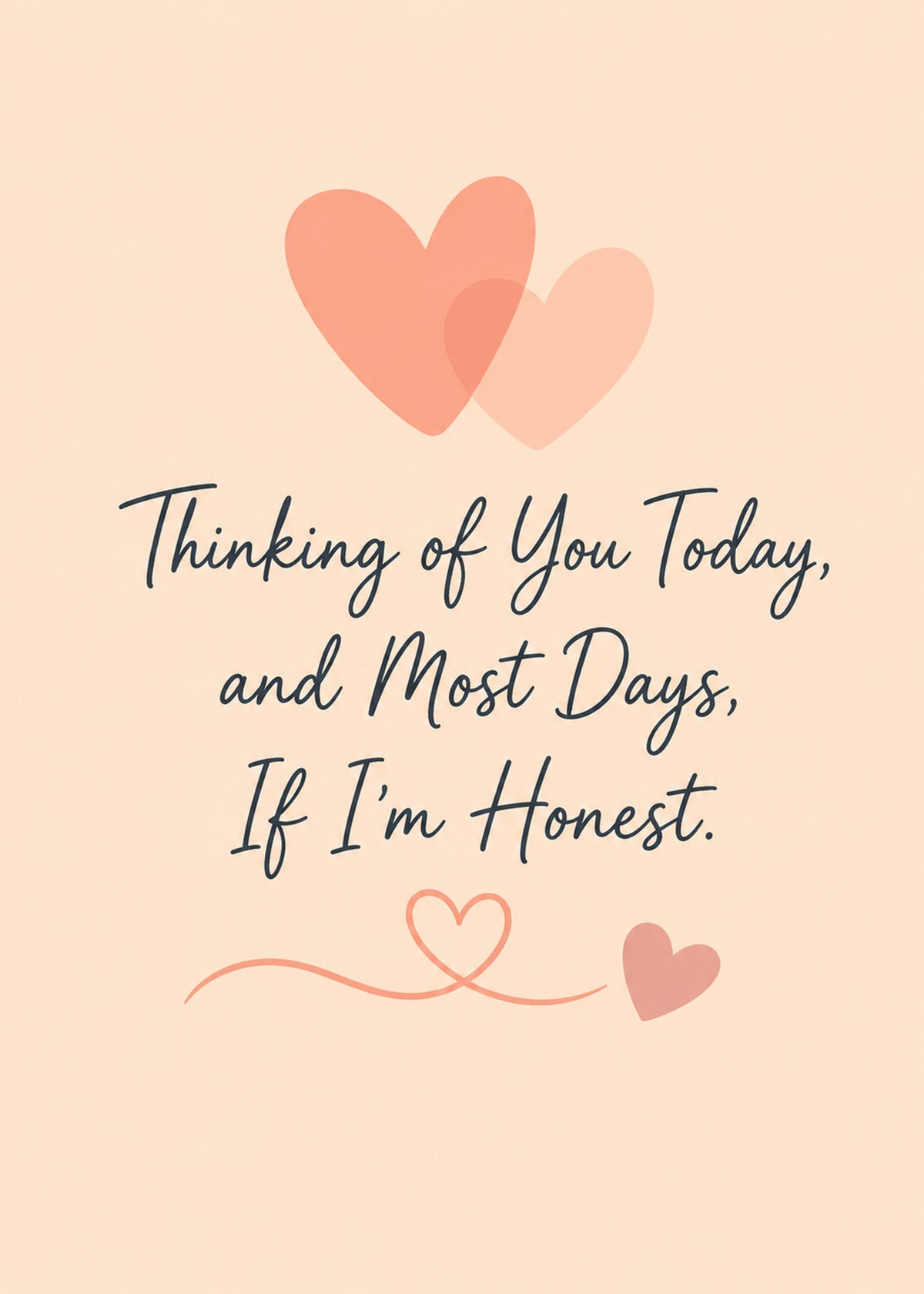 Cute thinking of you card showing two overlapping soft hearts with a little swirl, with Thinking of You Today text, by Gigglz