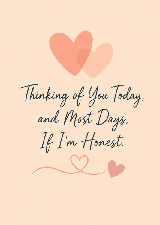 Cute thinking of you card showing two overlapping soft hearts with a little swirl, with Thinking of You Today text, by Gigglz