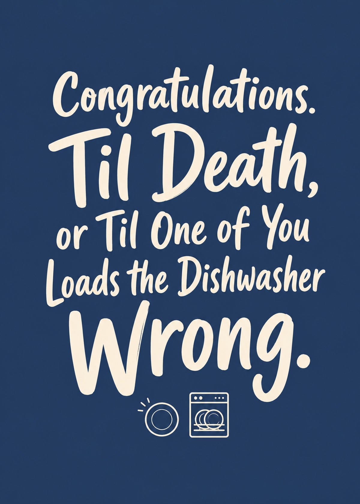 Funny wedding card showing brush type with two dishwasher icons, by Gigglz