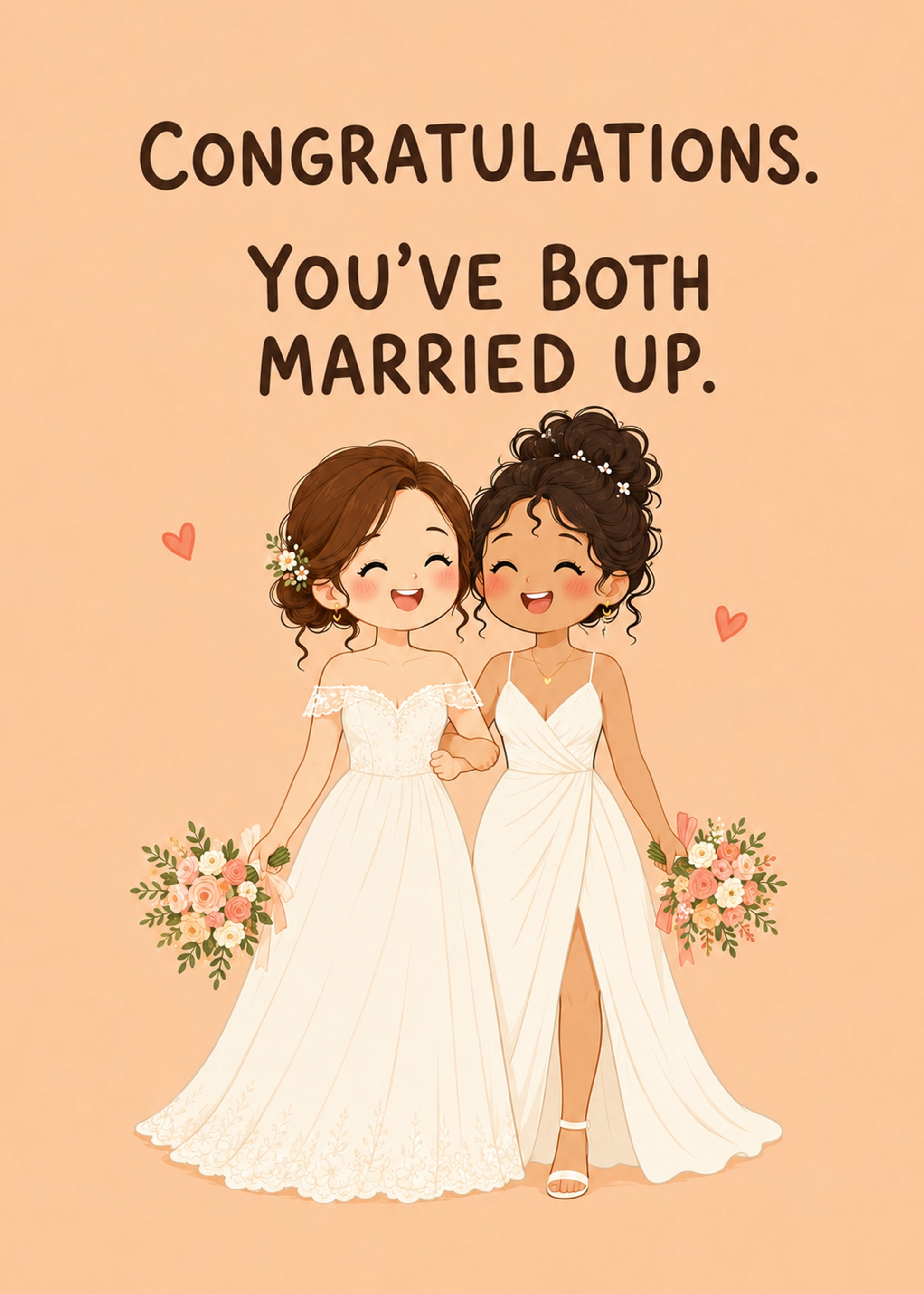 Funny wedding card showing two wedding rings with a tick, with Two Brides text, by Gigglz