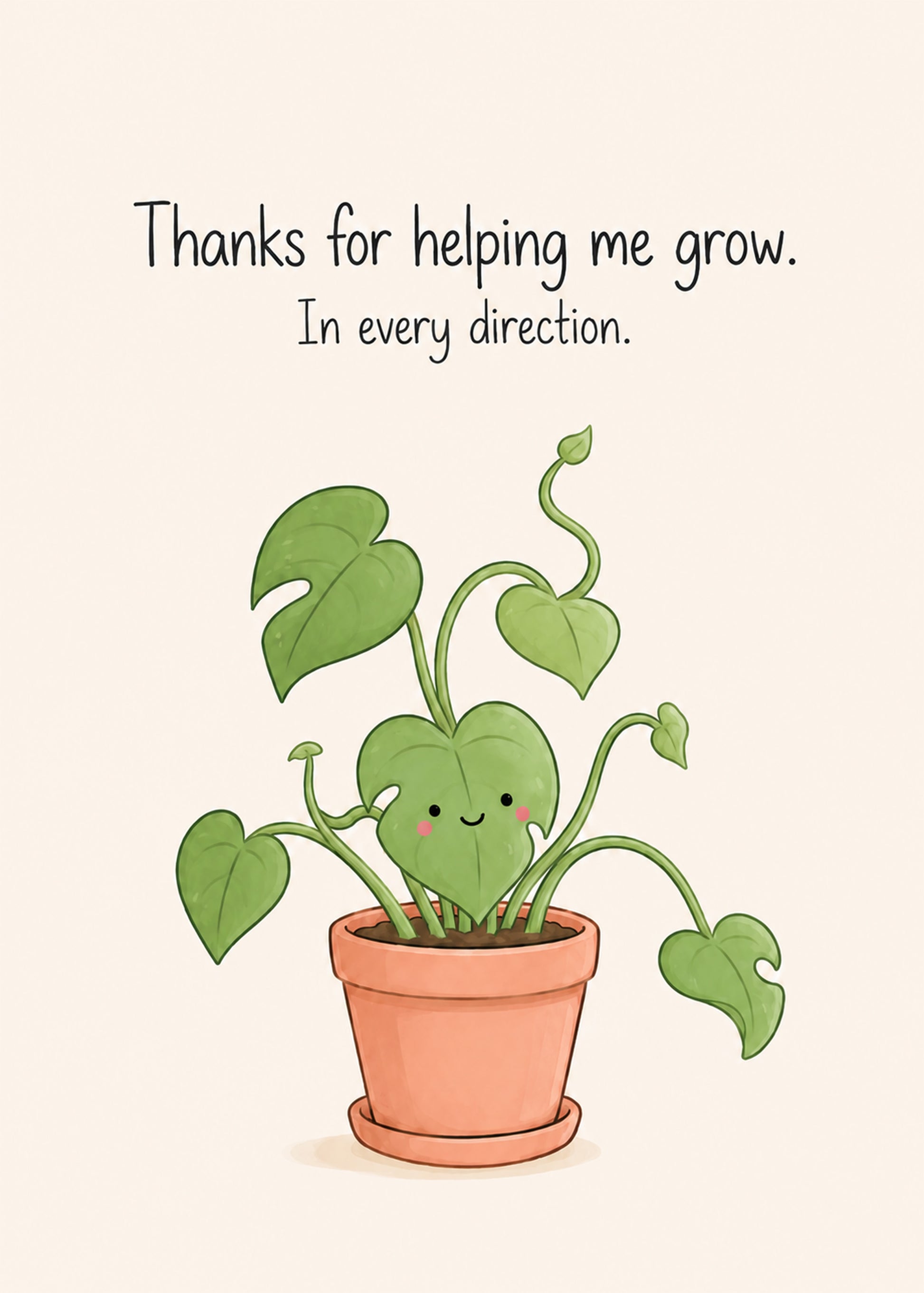 Cute teacher thank you card with plant saying thanks for helping me grow by Gigglz
