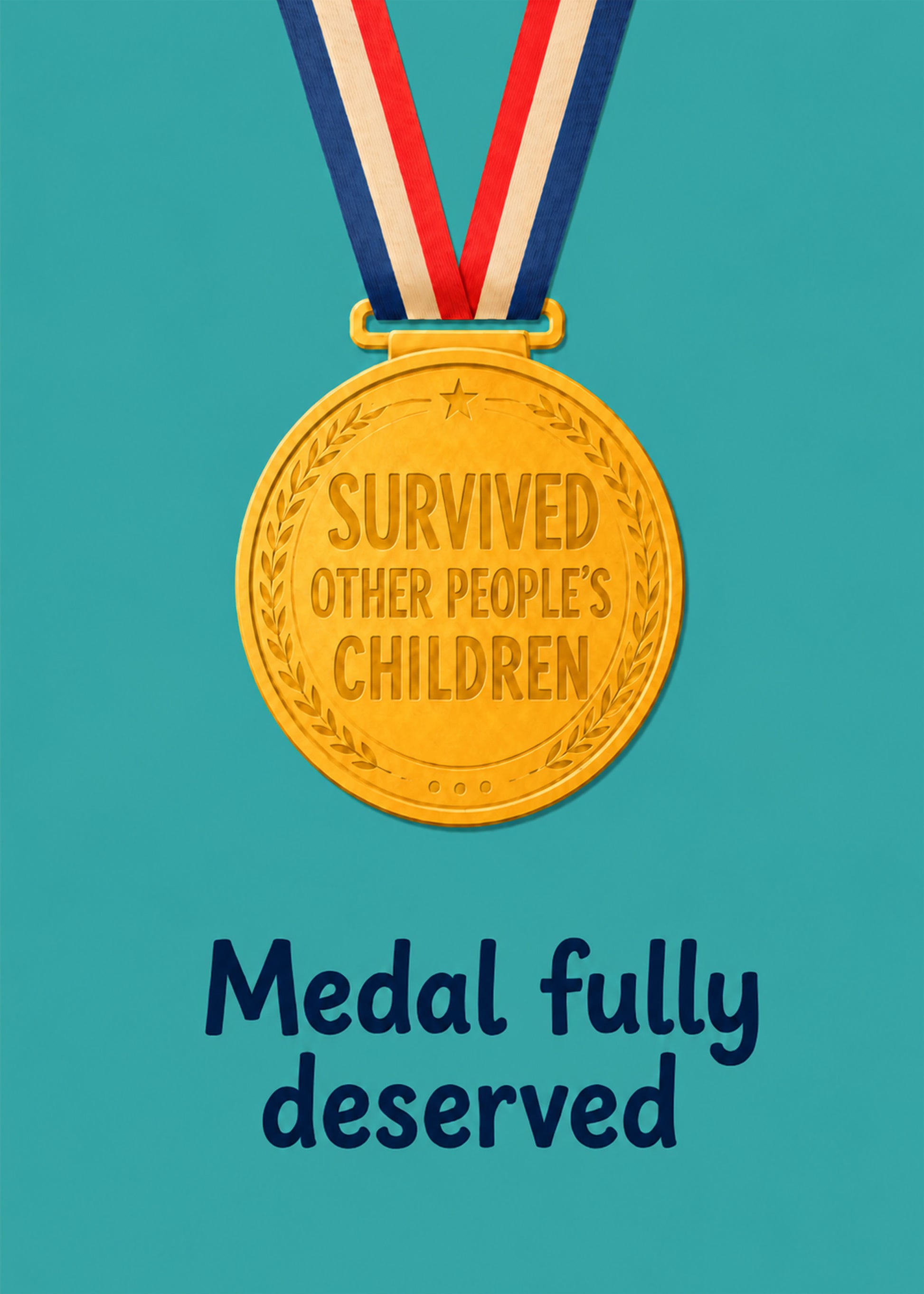 Funny teacher thank you medal card for surviving other people’s children by Gigglz