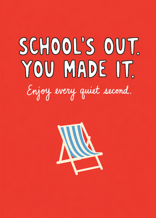 Funny school’s out teacher thank you card with deckchair by Gigglz