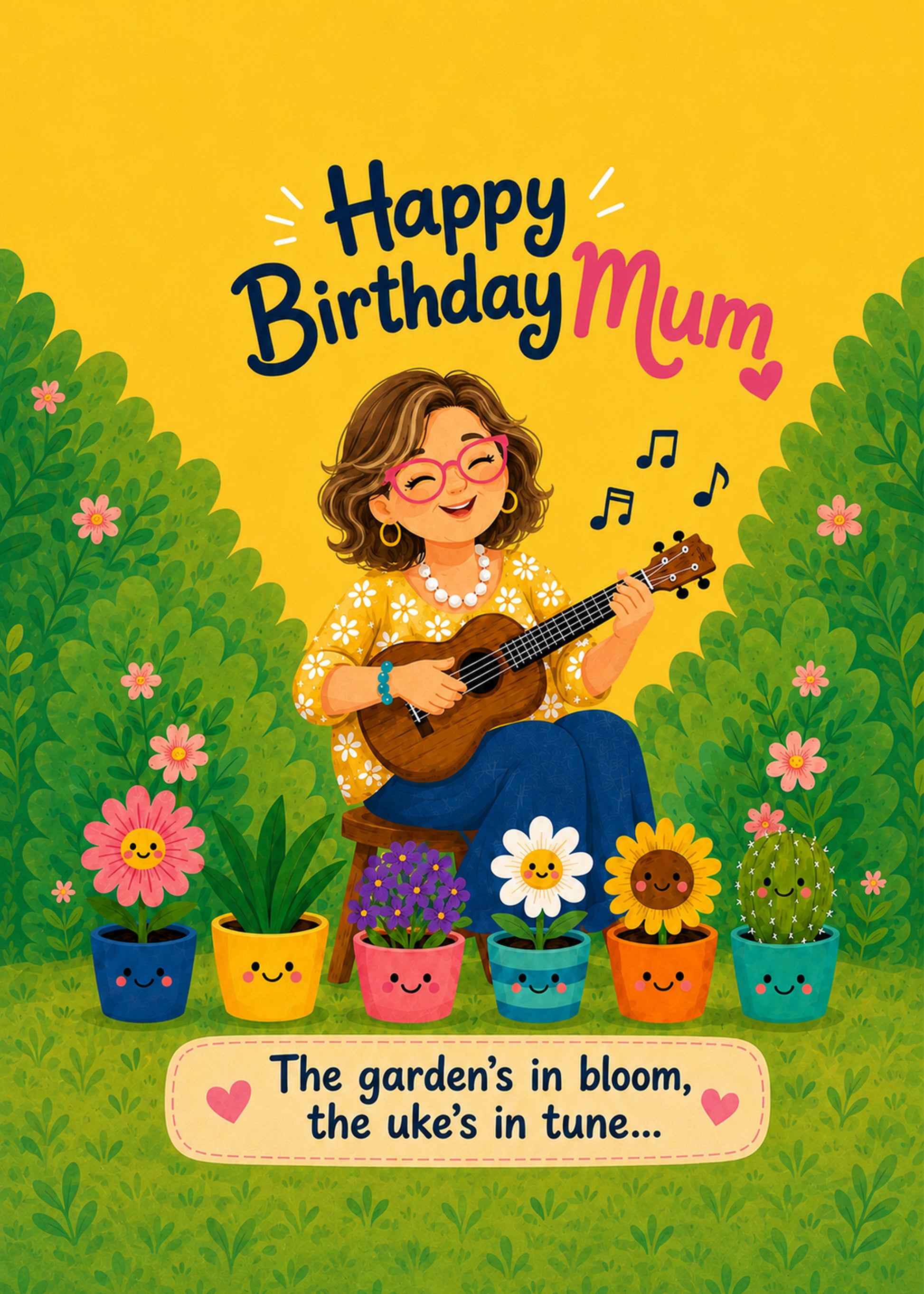 Happy Birthday Mum garden ukulele card by Gigglz
