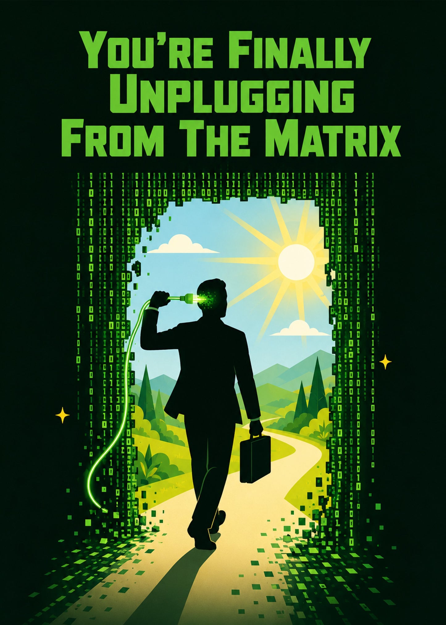 Funny leaving card with Unplugging From The Matrix text, by Gigglz