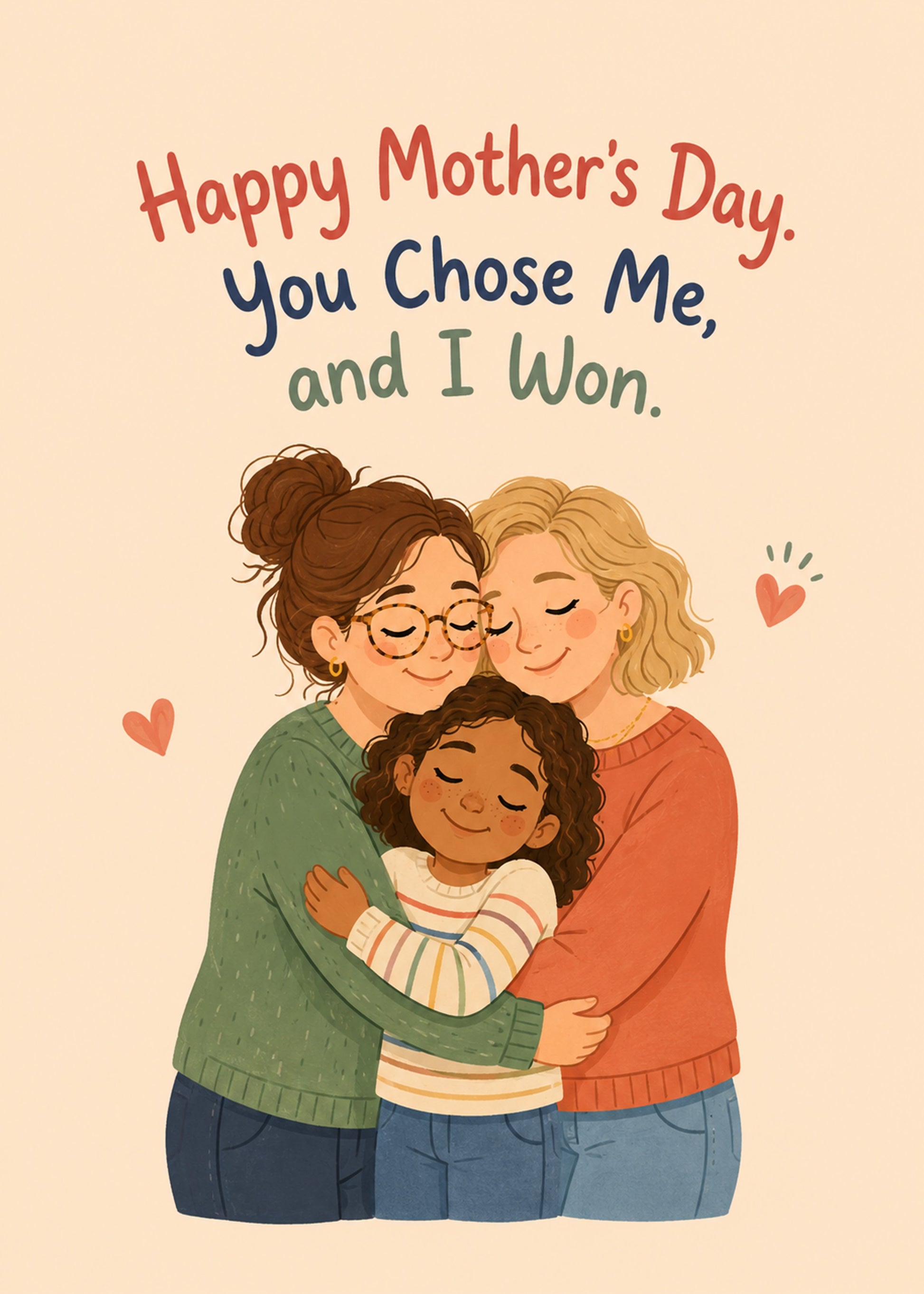 Heartwarming Mother's Day card showing tender type with a heart, with You Chose Me text, by Gigglz