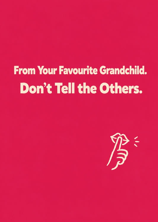 Funny Grandparents Day card showing bold type with a shushing finger to the lips, by Gigglz